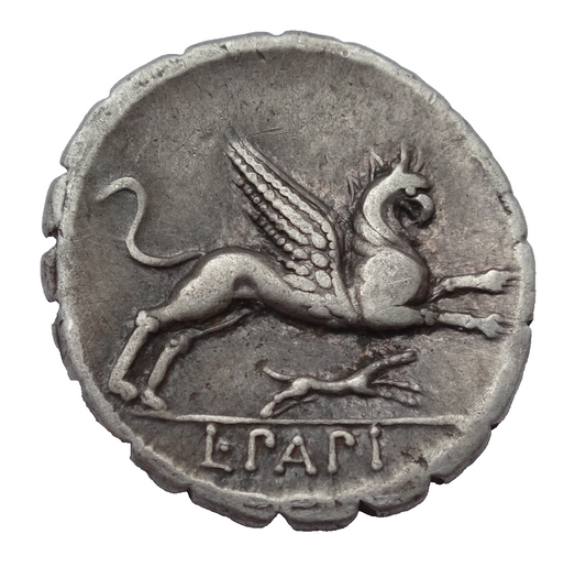 Roman Republic. L. Papius. 79 BC. AR Serrate Denarius. Rome mint.