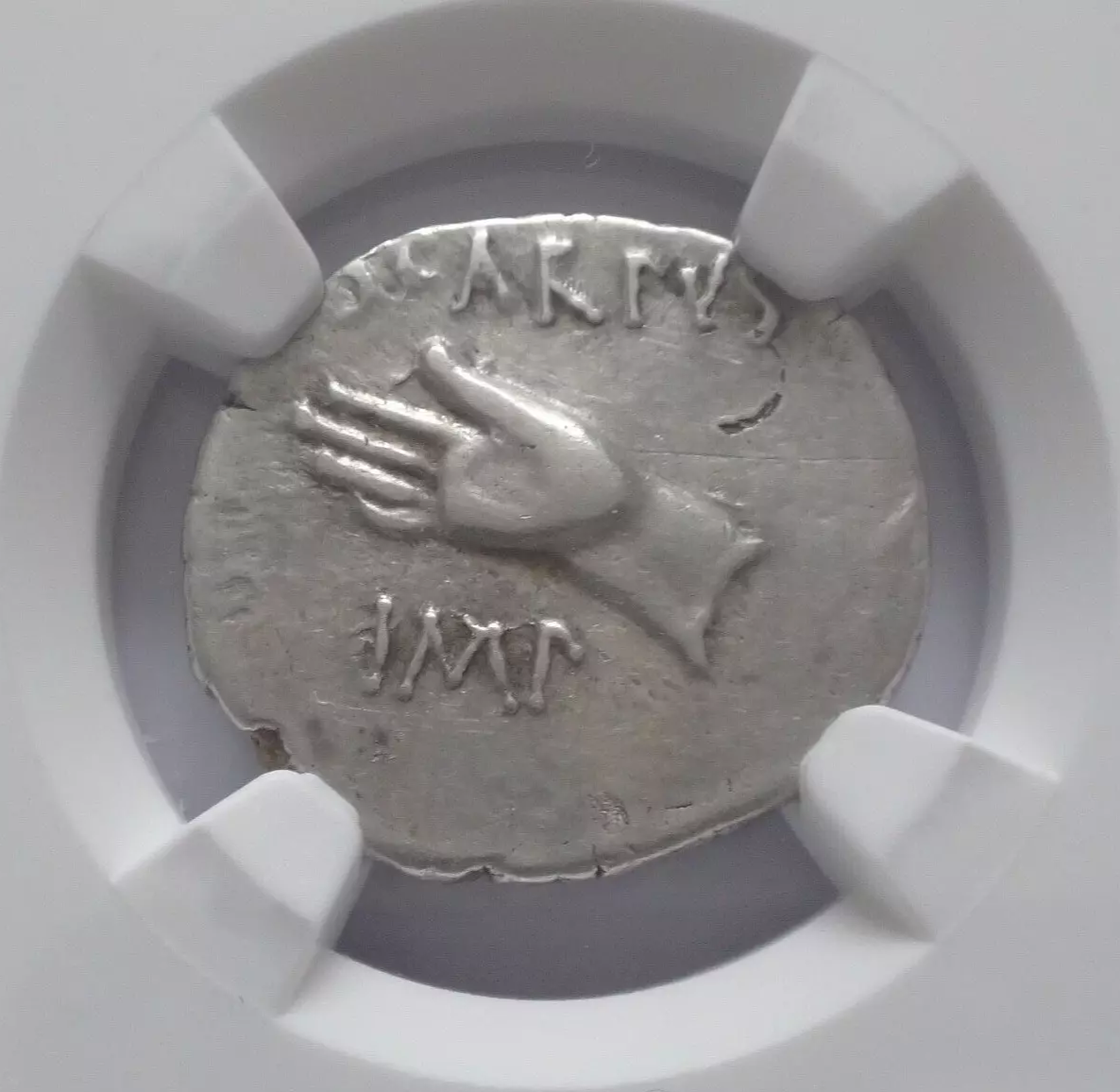 NGC  4/5- 2/5 VF  Octavian AR Denarius. Cyrene, autumn 31 BC. L. Pinarius Scarpus, moneyer.