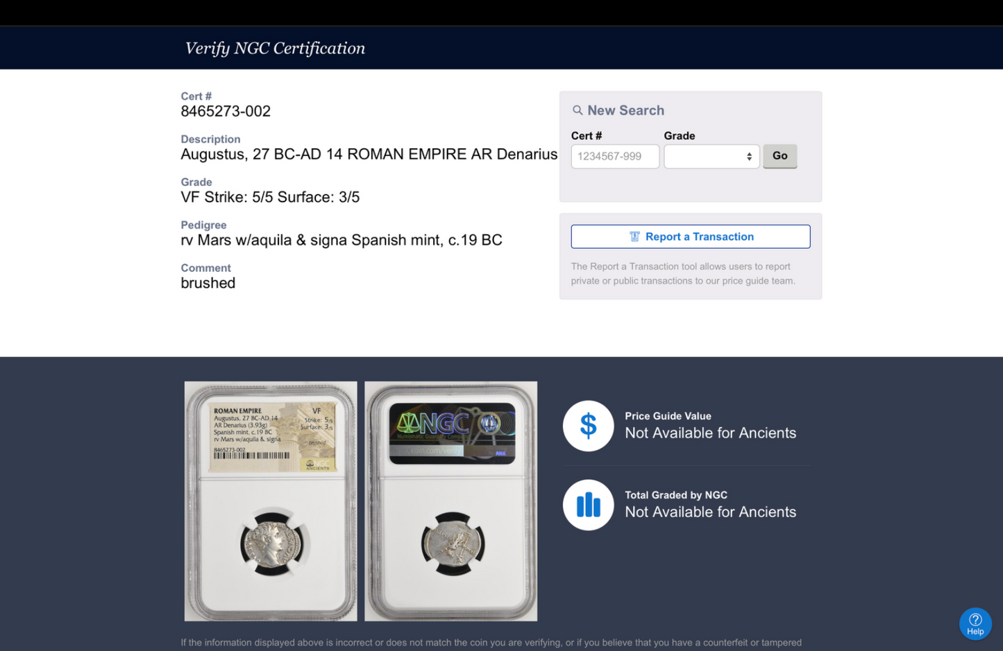 NGC "VF" 5/5-3/5 Roman Empire. Extremely Rare Augustus (27 BC-14 AD). AR Denarius. Rome