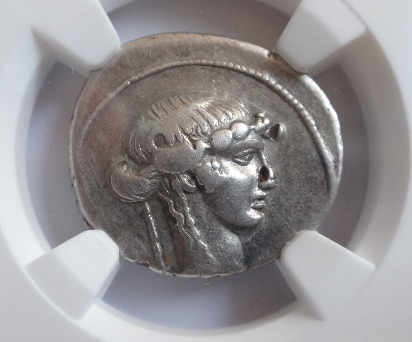 NGC Ch F 5/5-2/5 L.M.Torquatus c.65/58 BC ROMAN REPUBLIC AR Denarius Very Rare!